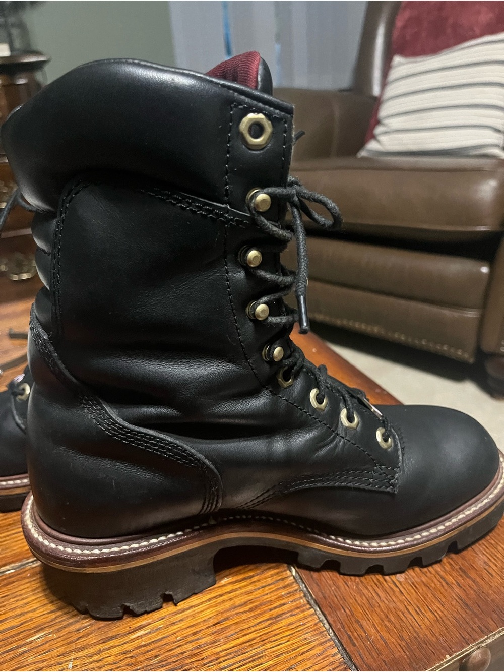 SHIPS FREE! Men’s Chippewa Waterproof Black Leather Lace-Up Work Boots Size 8 - Picture 3 of 12